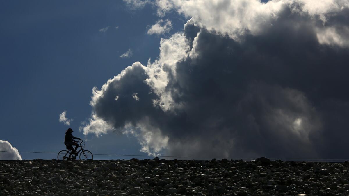 A heavy cloud bank -- but no rain -- at Irwindale's Santa Fe Dam recreation area earlier this year.