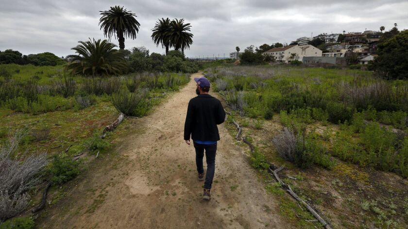 An environmentalist walks through the Ballona Wetlands Ecological Reserve in Playa del Rey, Calif. on March 20, 2017.