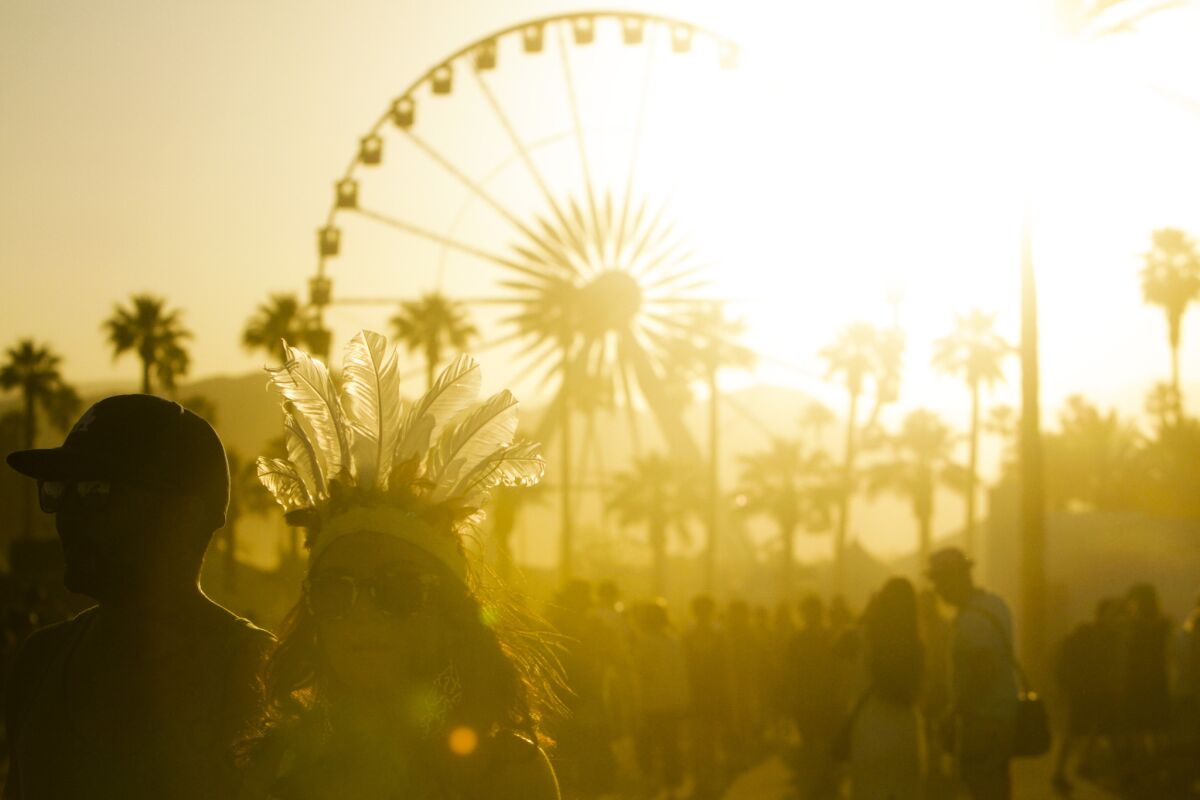 The sun sets over the Coachella Valley Music and Arts Festival on April 20, 2013.