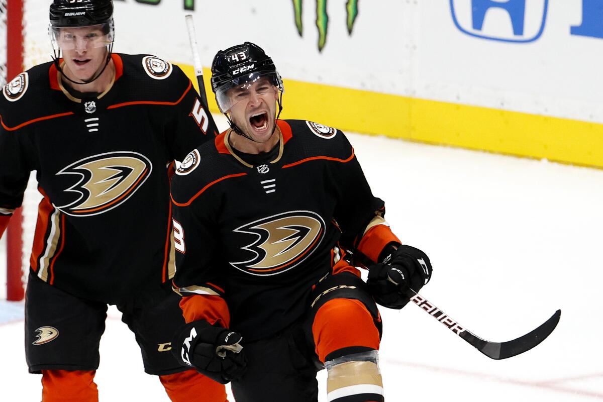 Jamie Drysdale, Trevor Zegras score their first NHL goals - Los Angeles  Times