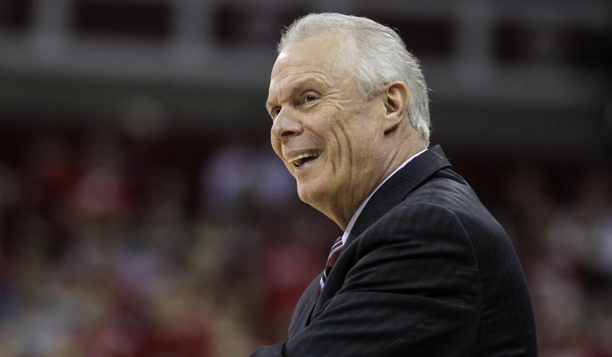 Wisconsin coach Bo Ryan looks to an official during during the first half of a game against Prairie View A&M on Nov. 25.