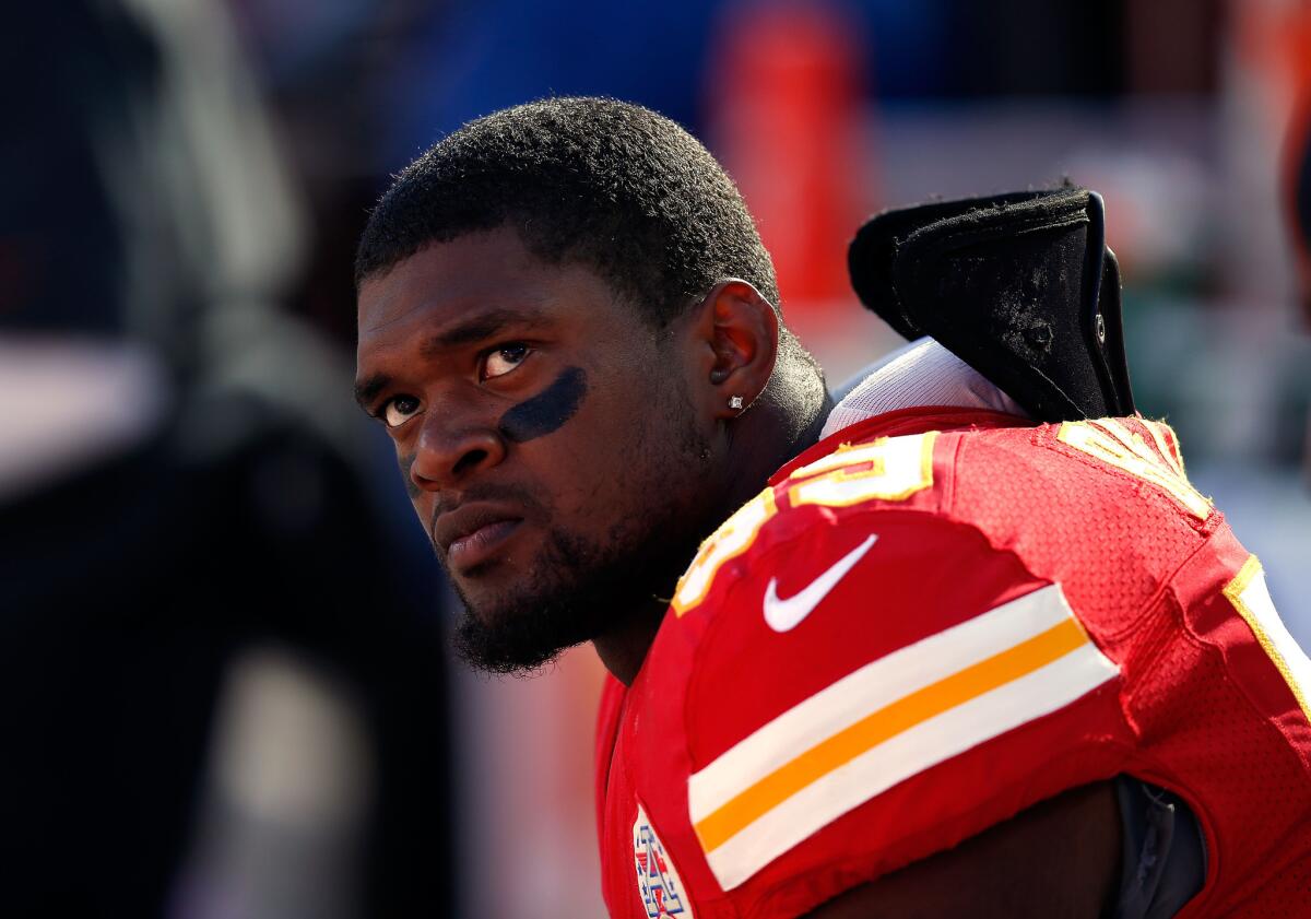 Late Chiefs linebacker Jovan Belcher, shown in 2012, showed signs of chronic traumatic encephalopathy (CTE), which researchers say is triggered by repeated head trauma.