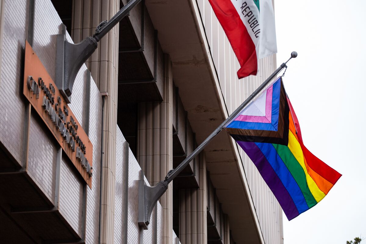 San Diego raised the rainbow Pride flag outside City Hall for the first time in recognition of National Pride Month in 2021.