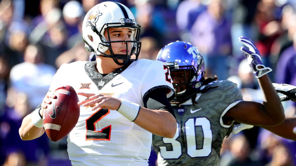 Oklahoma State quarterback Mason Rudolph has passed for more than 3,700 yards this season, with 25 touchdown passes and four interceptions.