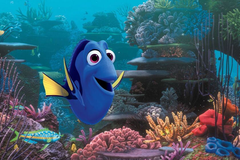 Dory, the little blue tang voiced by Ellen DeGeneres, in a scene from "Finding Dory," the Pixar sequel to "Finding Nemo."