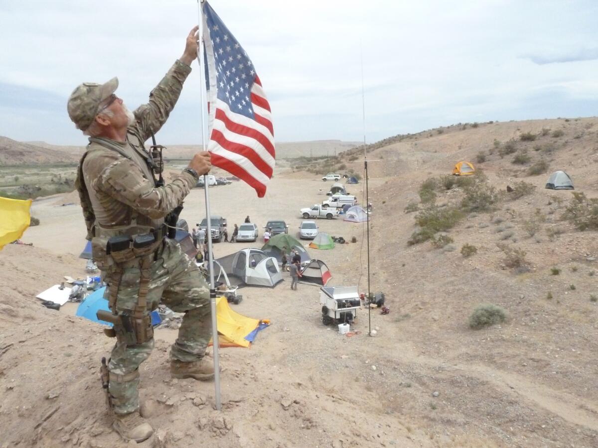 Gerald DeLemus in 2014 at the Nevada ranch of Cliven Bundy. He was arrested Thursday.