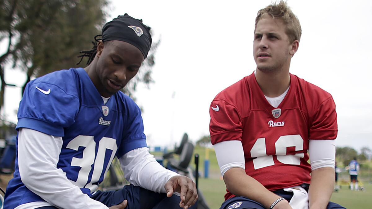 Rams running back Todd Gurley, left, shown with quarterback Jared Goff, showed signs of resurgence in a victory over the New York Jets.