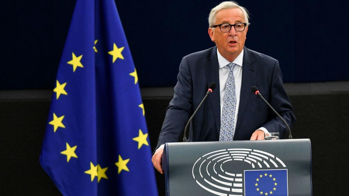 President of the European Commission Jean-Claude Juncker delivers the annual state of the European Union speech in the European Parliament in Strasbourg, France, on Wednesday.