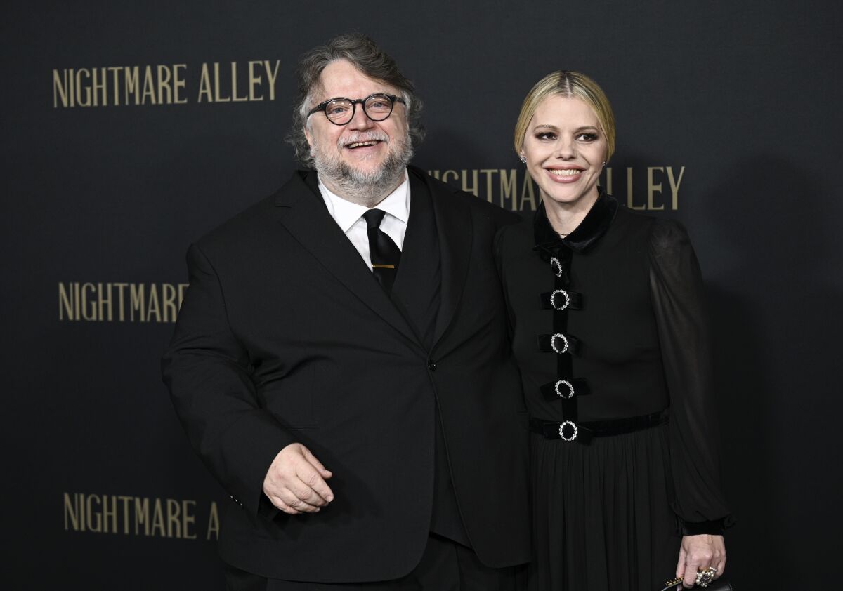 Guillermo del Toro and Kim Morgan attend the premiere of "Nightmare Alley."