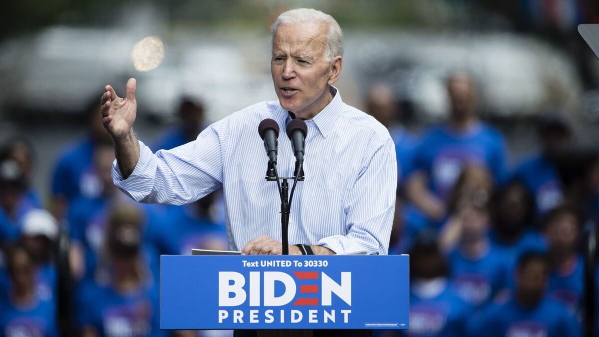 Former Vice President Joe Biden, seen at a recent campaign rally in Philadelphia, has released a keenly awaited plan to combat climate change.