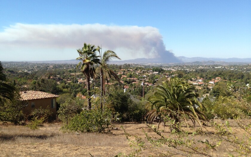 Smoke rises from a fire at Camp Pendleton in San Diego County.