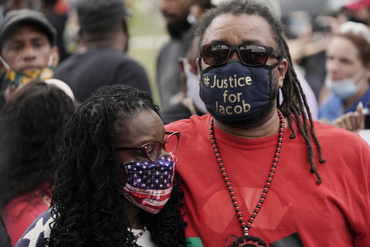 U.S. Rep. Gwen Moore (D-Wis.) joins Justin Blake, uncle of Jacob Blake.