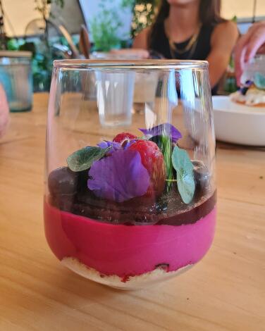 Beet mousse and crumble at Parcela.