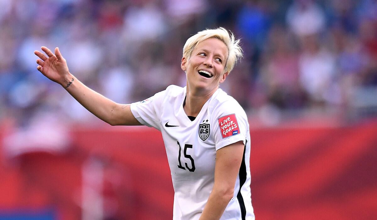 USA midfielder Megan Rapinoe reacts after getting a yellow card during the match against Australia in the 2015 FIFA Women's World Cup on Monday.
