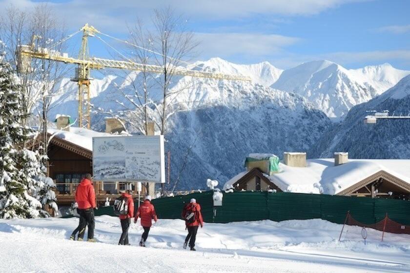 Construction continues at the Laura Cross-Country Ski and Biathlon Center in Krasnaya Polyana, where many events of the 2014 Sochi Olympics will be held.