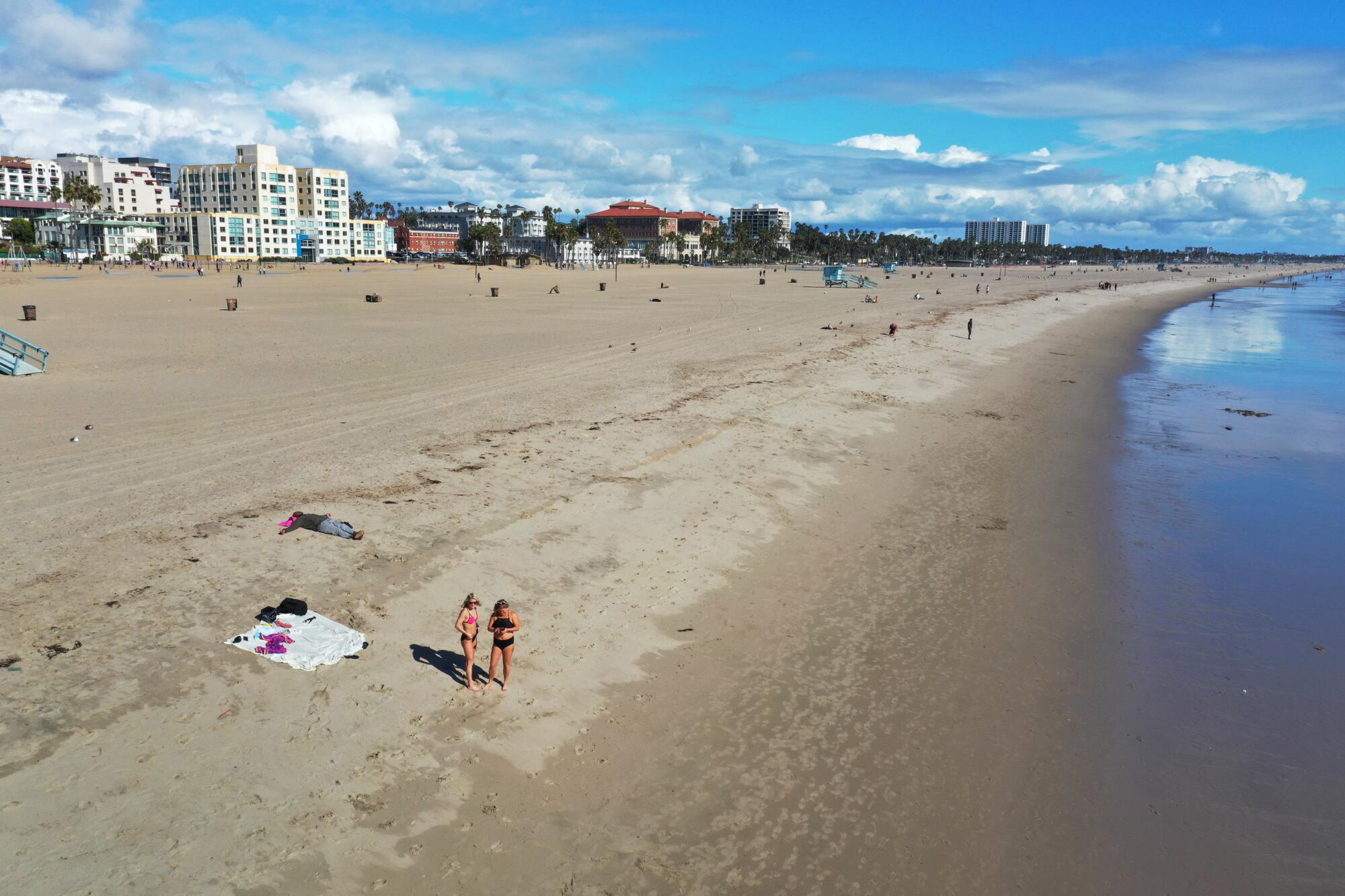 The city of Santa Monica closed the pier, and few people were on the beach.