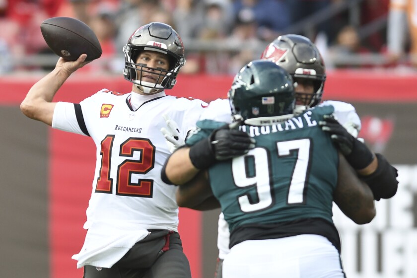 Tampa Bay Buccaneers quarterback Tom Brady passes during a 31-15 win over the Philadelphia Eagles on Sunday.