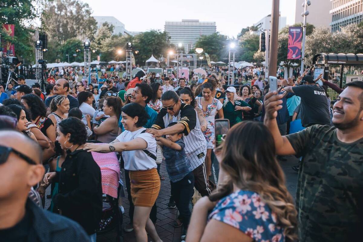 The crowd at the 2018 El Grito filled Grand Park in the center of L.A.