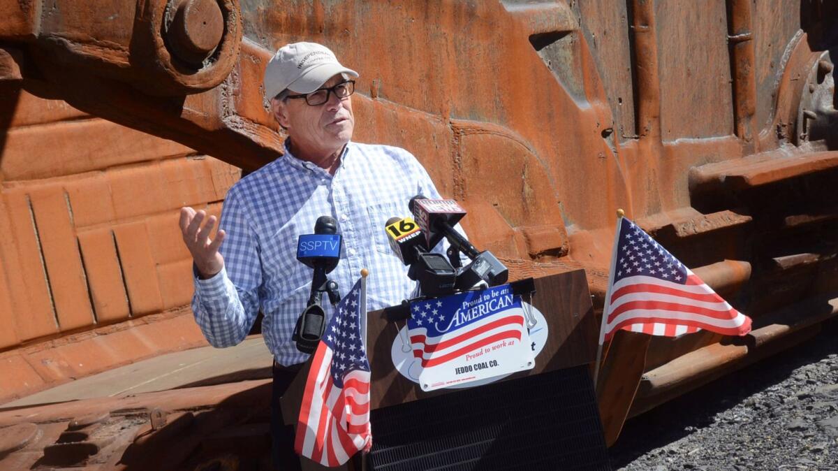 Department of Energy Secretary Rick Perry addresses employees of the Jeddo Coal Company near Hazleton, Pa, on Sept. 28.