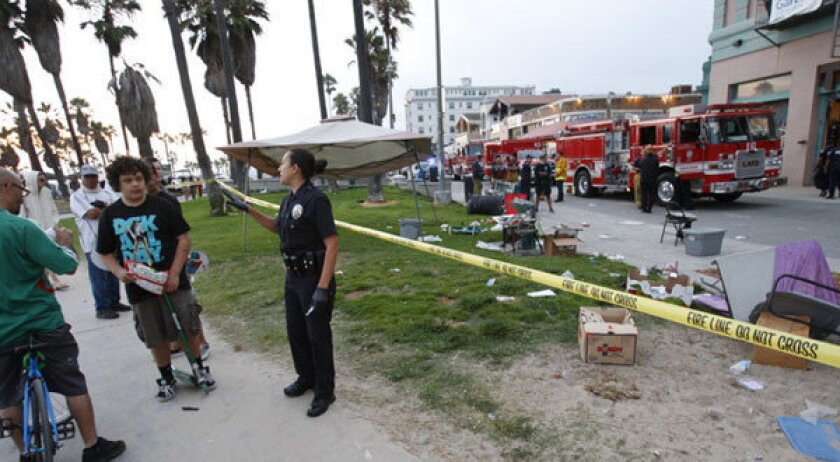 Scene at Venice boardwalk after car hit 12 people.