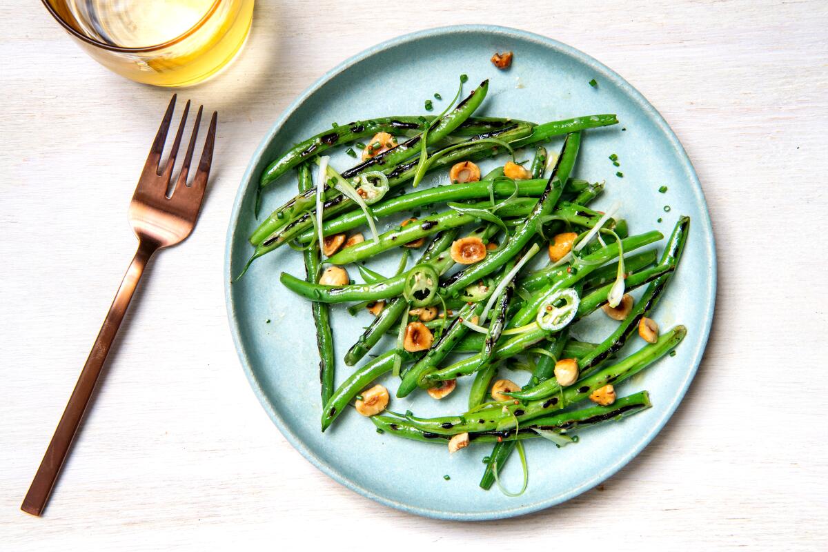 Charred Green Beans with Hazelnuts and Serrano Chiles