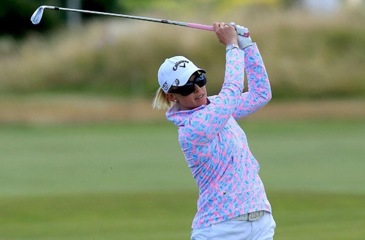 Morgan Pressel hits her second shot at No. 2 on Sunday during the Ricoh Women's British Open at the Old Course in St Andrews, Scotland.