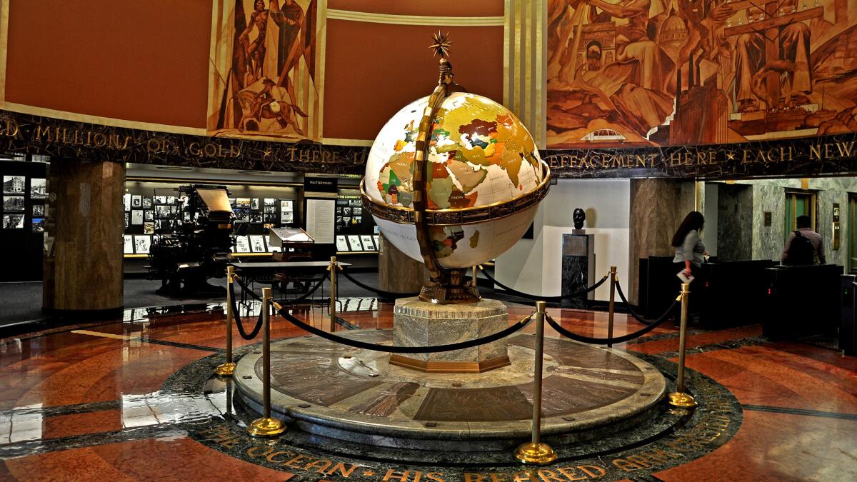 The historic Globe Lobby at the Los Angeles Times building in downtown L.A..
