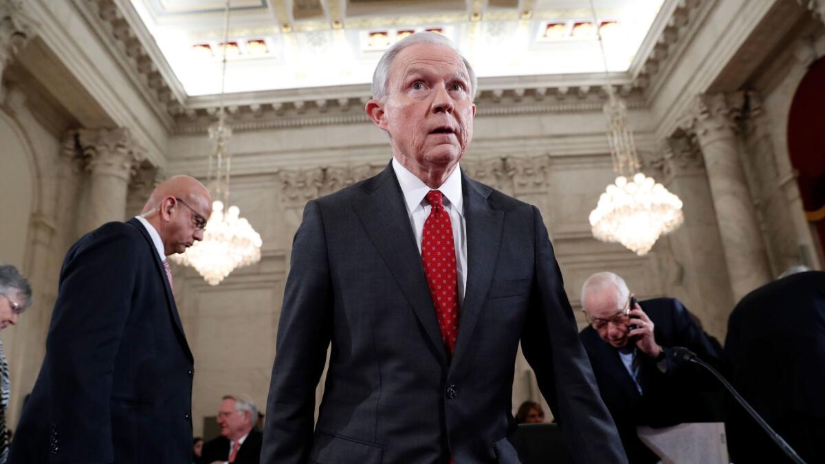 Sen. Jeff Sessions, President Trump's pick for attorney general, at his confirmation hearing in January.
