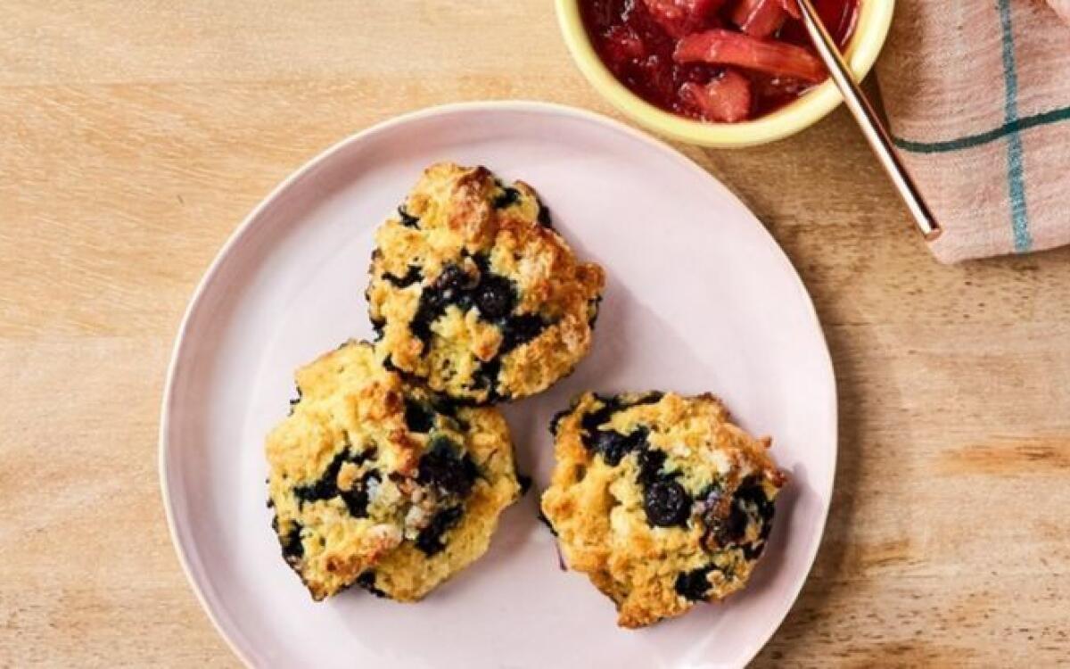 Blueberry Biscuits with Rhubarb Compote