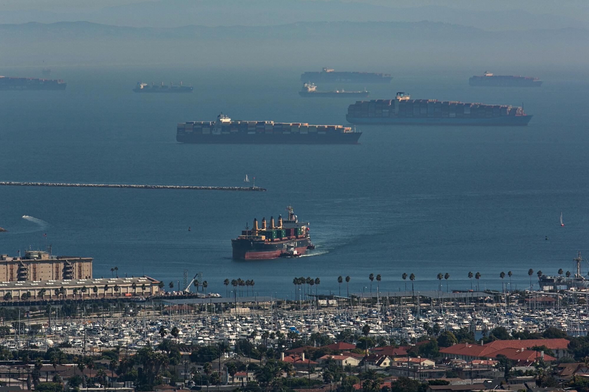 The Port of Los Angeles is backed up with incoming container-laden ships