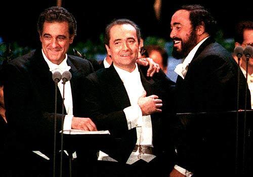 Fans at Dodger Stadium were treated to a mixture of opera and pops -- not pop-ups -- as Pavarotti performed with Placido Domingo, left, and Jose Carreras, center, in "Encore! The Three Tenors" on July 16, 1994. The tenors originally performed together in 1990 as part of the World Cup festivities.