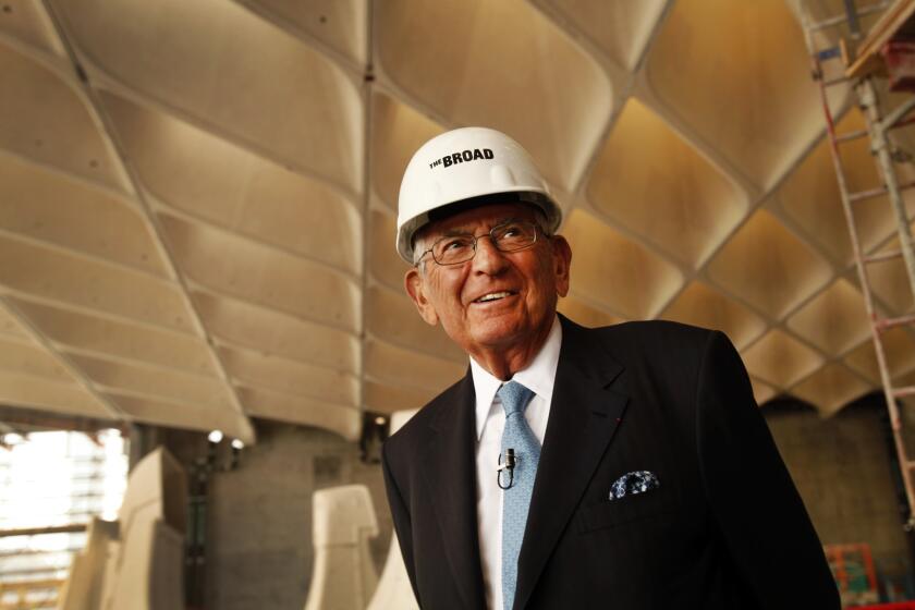 Philanthropist Eli Broad stands in the main gallery of the Broad museum during its construction in 2013. 