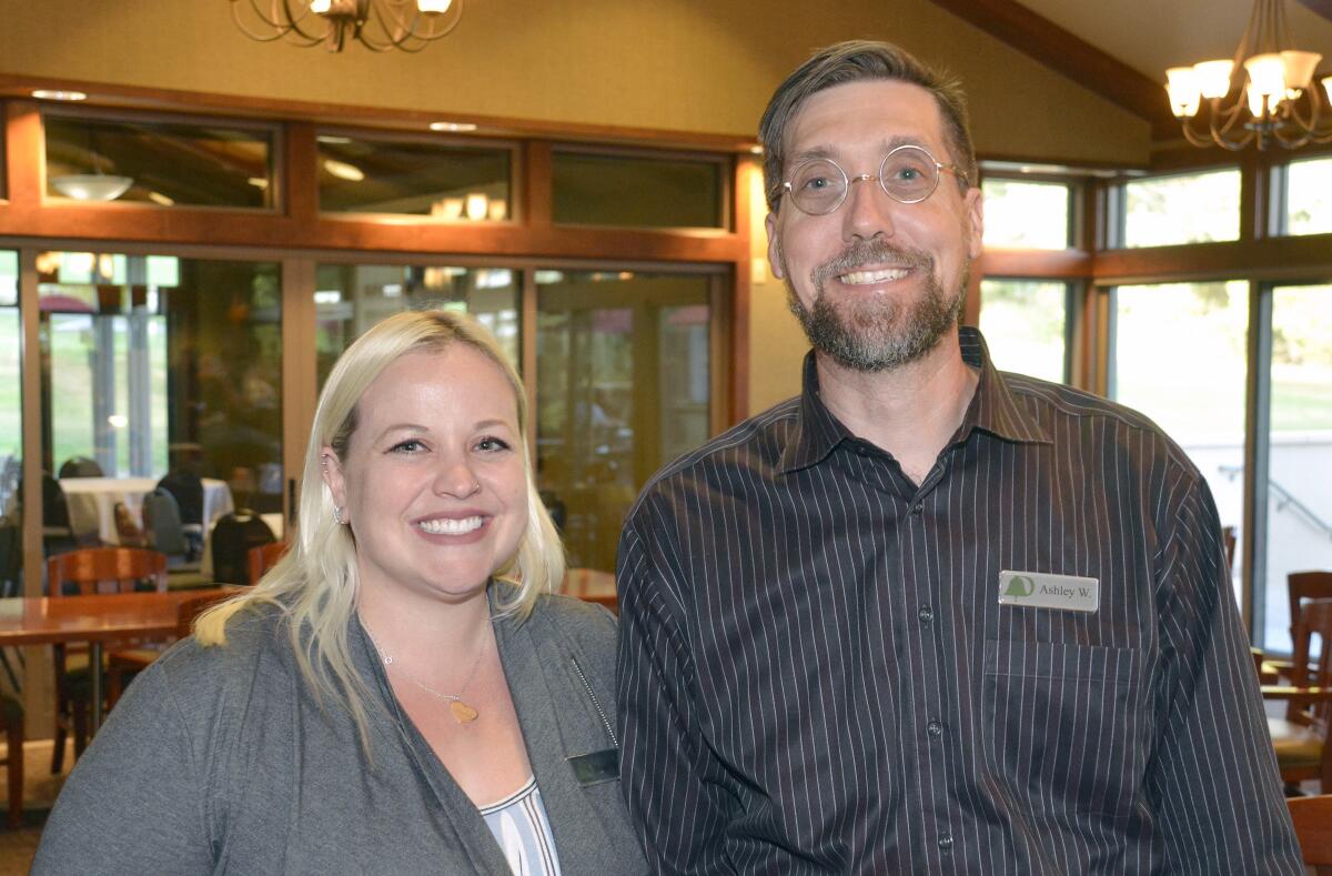 Ashley Walston, right, and Meredith Anderson of DeBell Golf Club’s Hilltop Restaurant and Bar Served as hosts for the chamber’s August mixer.
