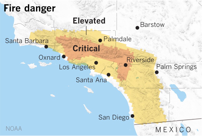 Elevated to critical fire weather is expected Thursday and Friday in Southern California.