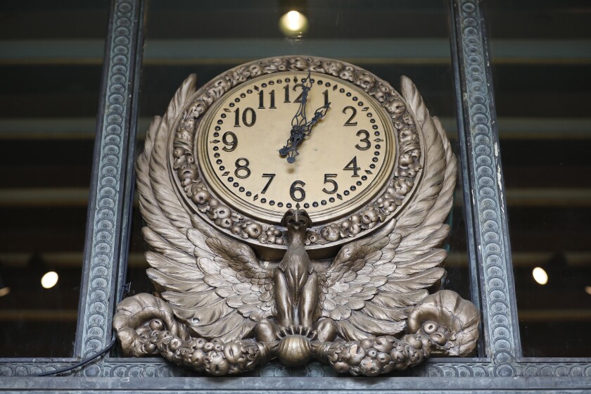 The original clock in the lobby of the Herald Examiner Building