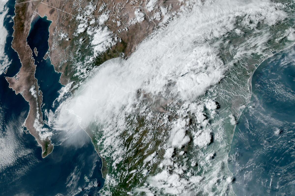 A satellite image shows a storm system over Mexico 