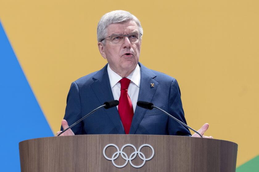 IOC President Thomas Bach speaks during the start of the 142nd IOC session.