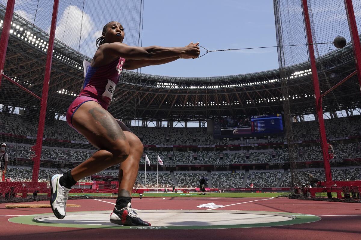 Gwen Berry competes in the hammer throw at the Tokyo Olympics.