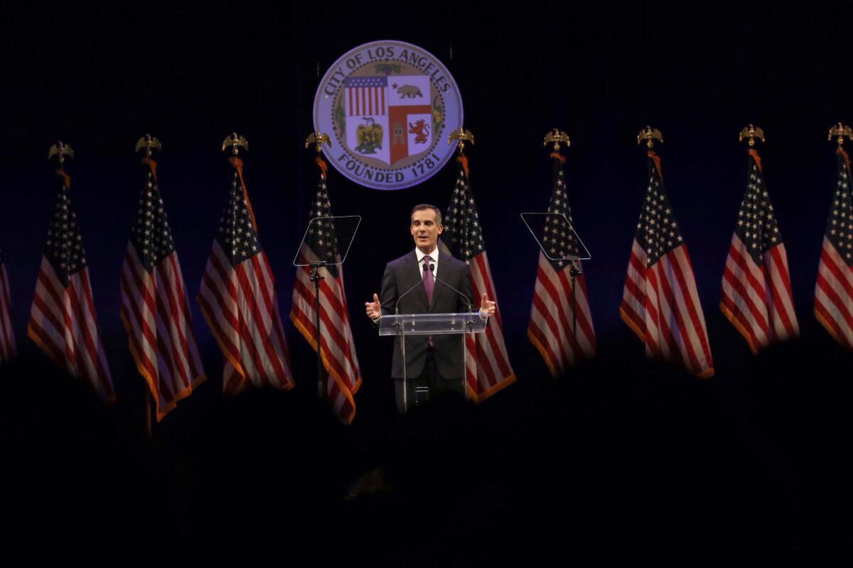 Los Angeles Mayor Eric Garcetti delivers his State of the City speech.