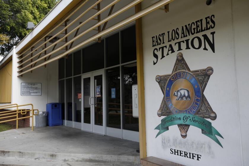 EAST LOS ANGELES, CA MARCH 7, 2019: Entrance of the East Los Angeles Sheriff’s station in East Los Angeles, CA March 7, 2019. Several new sheriff's deputies working in East L.A. allege that they were hazed by older deputies belonging to the Banditos, a clique known to harass young Latino officers in East L.A. (Francine Orr/ Los Angeles Times)