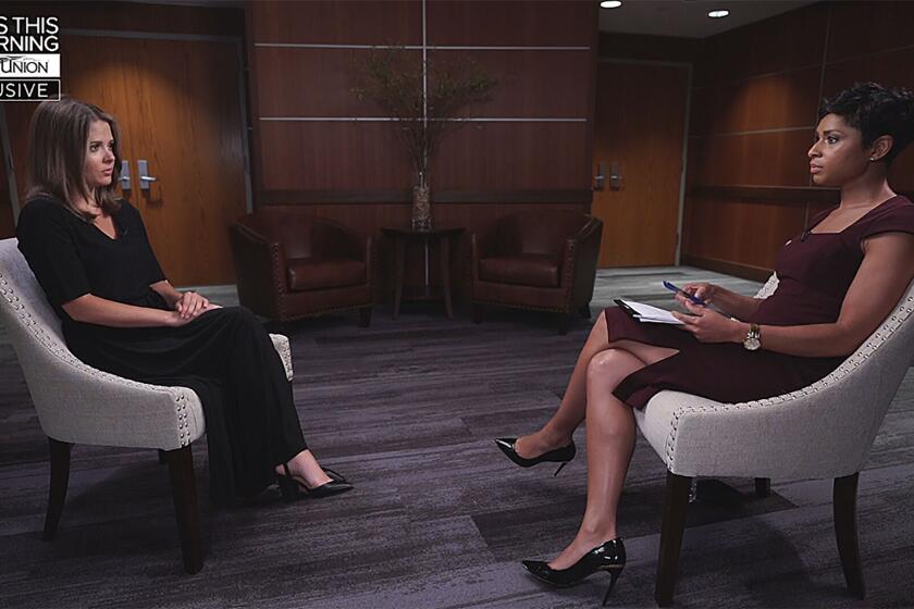 This image provided by CBS This Morning/Times Union shows Brittany Commisso, left, answering questions during an interview with CBS correspondent Jericka Duncan on CBS This Morning, Sunday, Aug. 8, 2021, in New York. (CBS This Morning and Times Union via AP)