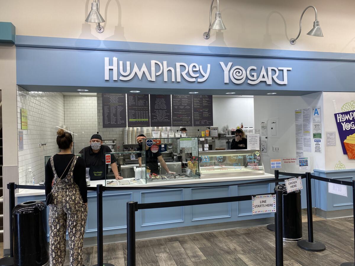 The storefront of a frozen yogurt shop called Humphrey Yogart