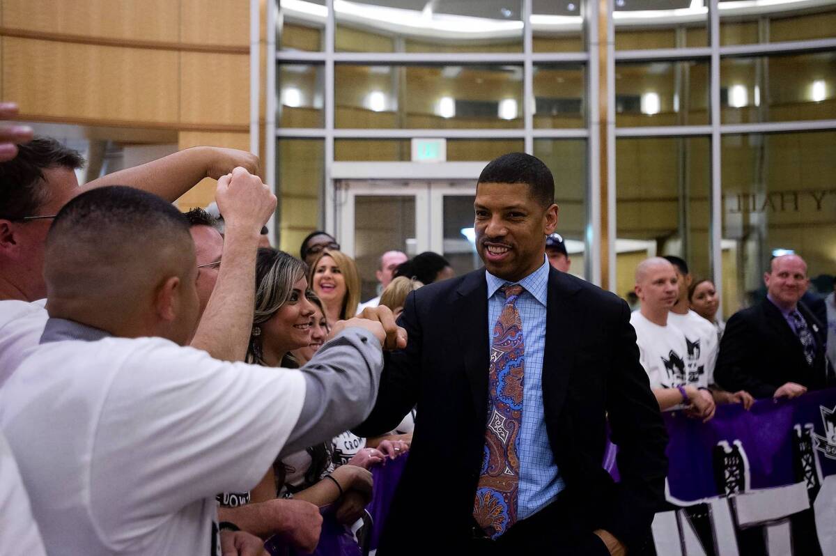 Sacramento Mayor Kevin Johnson celebrates last week after the City Council approved an arena deal.