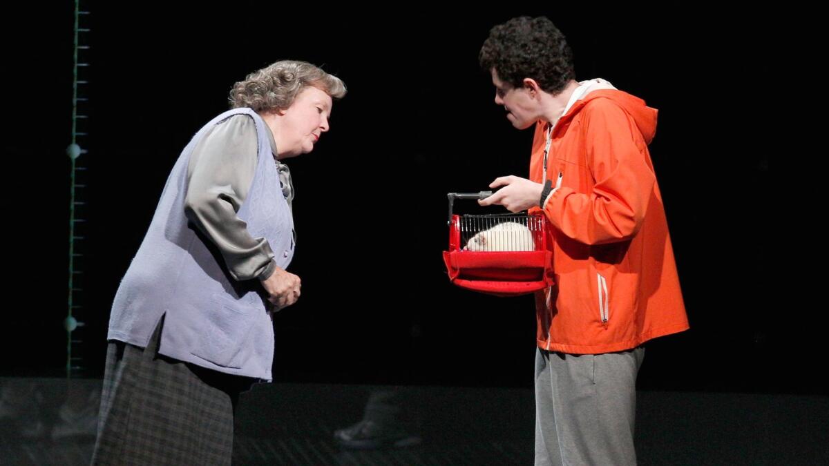 Amelia White and Adam Langdon star in the Ahmanson's production of "The Curious Incident of the Dog in the Night-Time." (Kirk McKoy / Los Angeles Times)