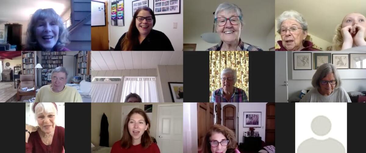 Del Mar Community Connections' singing-apart event, a sing along in which participants use Zoom instead of meeting in person, helps keep residents connected.
