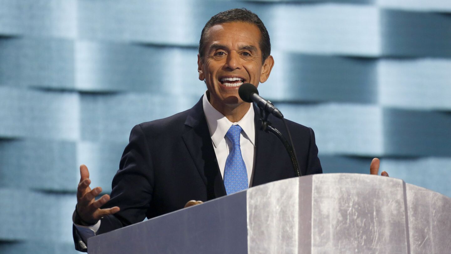 Former California Assembly member and former Los Angeles Mayor Antonio Villaraigosa speaks to delegates on the final day of the Democratic National Convention in Philadelphia.