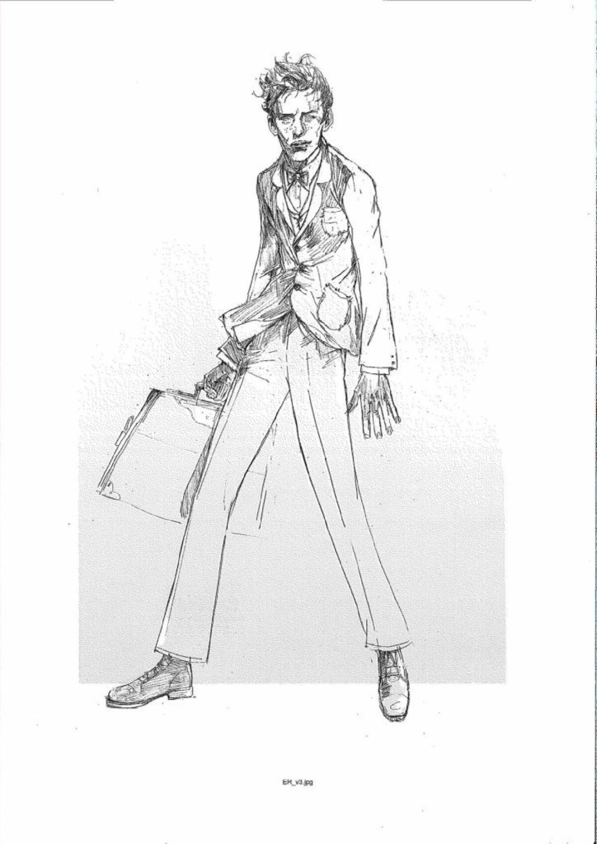 A sketch of Eddie Redmayne's character Newt Scamander designed by Colleen Atwood and drawn by Warren Holder. (Warner Bros. Pictures )