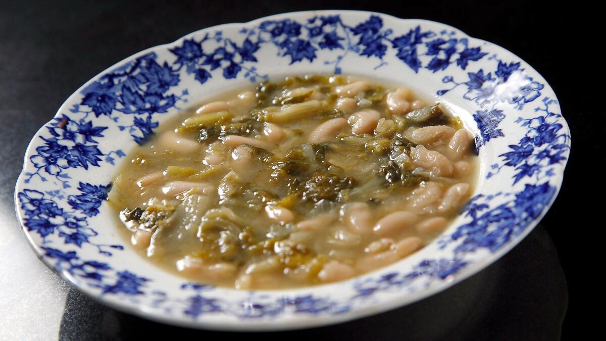 White bean and escarole soup with olio nuovo.