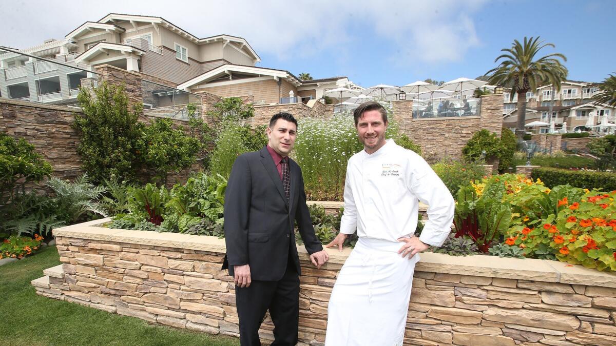 Montage Laguna Beach will host the Taste of the Nation event Sunday to help raise funds for Share Our Strength's No Kid Hungry campaign. Pictured are the resort's food and beverage director, Jonathan Macioce, left, and chef de cuisine, Benjamin Martinek.