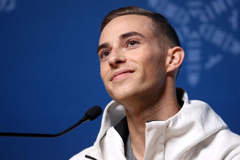 PYEONGCHANG-GUN, SOUTH KOREA - FEBRUARY 13: United States Figure Skater Adam Rippon speaks during a press conference at the Main Press Centre on February 13, 2018 in Pyeongchang-gun, South Korea. (Photo by Chris Graythen/Getty Images) ** OUTS - ELSENT, FPG, CM - OUTS * NM, PH, VA if sourced by CT, LA or MoD **